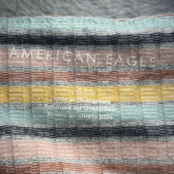 Y2K American Eagle Tank Top L Milkmaid Dainty Ribbed Striped Square Neck Cropped - Picture 2 of 8